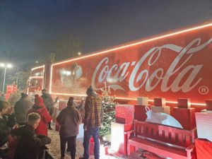 The iconic Coca Cola truck headed to Staffordshire on it's first stop of the 2025 tour