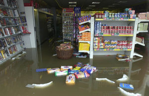 Stock horror – this shop in Longden Coleham was hit.
