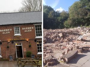 Supporting image for story: Photos show how iconic Crooked House was gutted by fire and reduced to rubble in days