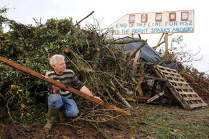 Robert Gasch from Marston Against HS2 with the bonfire