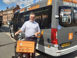 Councillor Rob Wilson, portfolio holder for transport and economic growth, took a bike to a Cabinet meeting at the Guildhall in Shrewsbury. Picture: LDRS