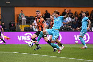 Aaron Pressley scored his first goal for Walsall in the first half at Barnet. (Image by Owen Russell)