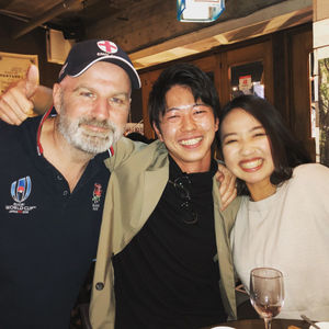 England rugby union super fan Mark Jones (left), who has spent more than £8,000 on two trips to Japan this month to watch England play.