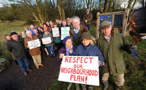 Vivian Bellamy, William Cash, Caroline Barr and John Jones are joined by other protesters at Wenlock Edge