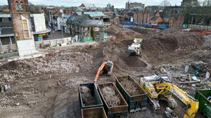 Fresh aerial pictures showing the demolition of part of the Guildhall Shopping Centre, Stafford.