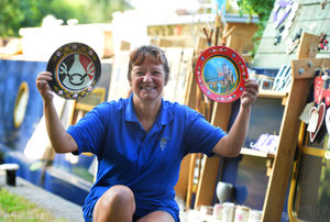 Selling canal art during a rally of boats at The Bratch, continuous cruiser Natasha Hinton.