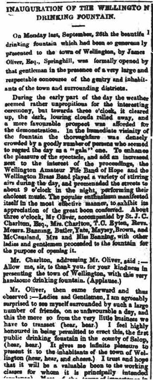 The Wellington Journal's report of the 1859 inauguration.