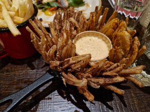 The blooming onion was tasty and very sharp to eat