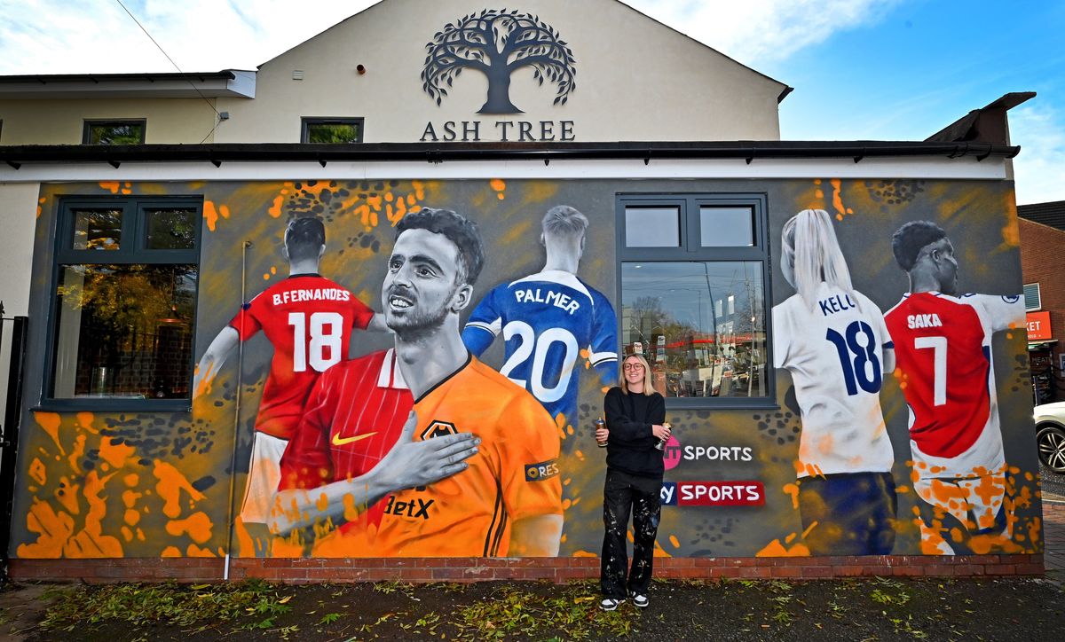 Colourful football mural paying tribute to late Wolves star Diogo Jota appears on the side of a Wolverhampton city centre pub