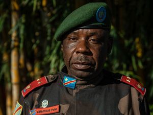 Major General Peter Cirimwami, governor of the province of Nord-Kivu, photographed at a news conference in Goma, DR of Congo