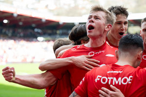 Aune Heggebo, whose signing is due to be confirmed by Albion, celebrates a goal for former club SK Brann against Tromso. Pic: Anders KjØlen/Bergensavisen (BA) newspaper