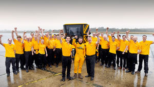 The team behind the world's fastest tractor, along with documentary presenter Guy Martin