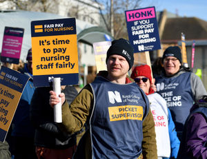 Nurses on the picket line at Robert Jones and Agnes Hunt Orthopaedic Hospital, Oswestry