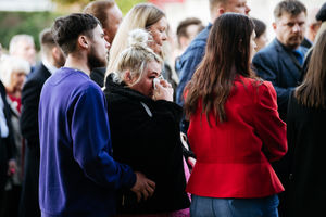 Mourners at the funeral of Rebecca Steer