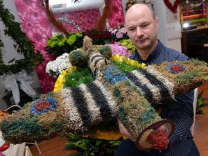 Supporting image for story: Florist creates stunning spitfire tribute to Sir Jack Hayward