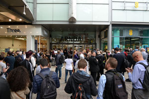 
People wait for the Arndale Shopping Centre to reopen after it was evacuated while an incident was dealt with by police