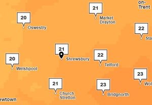 Forecast temperatures around Shropshire. Image: Met Office