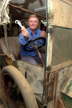 Brian Smith from Ashmore Park in Wolverhampton with tools at the ready as he begins work on his 1910 star tourer.