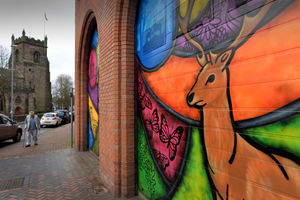 The colourful murals painted on Cannock Market Hall