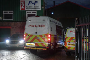 Police at the Albion Works industrial estate where the murder victims were shot. Photo: SnapperSK