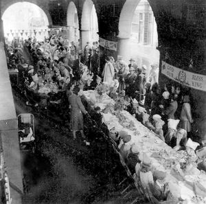 This victory street party for 300 Bridgnorth children was held under Bridgnorth Town Hall on Thursday, August 23, 1945.
