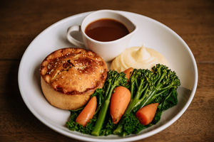 BORDER COPYRIGHT SHROPSHIRE STAR JAMIE RICKETTS 04/03/2022 - Food Review for The Weekend - The Cross Keys, Kinnerley. In Picture: Vegetarian Pie and Mash.