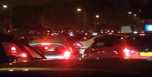 A mile-long queue of cars formed in the city