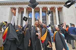 Students from Wolverhampton University celebrating their graduation