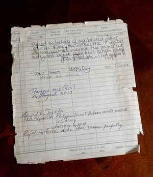 The page is from an historic notebook, which will be filled with signatures from hundreds of former servicemen and women