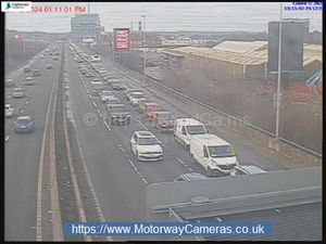 Traffic building near Junction 1. Photo: MotorwayCameras.co.uk