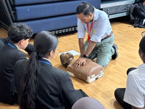 Staff from the Emergency Department at the Midland Met demonstrated how to perform chest compressions