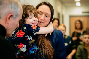 Zac Oliver celebrates ending his hospital treatment with Steve Bull and mother Hannah Oliver-Willets