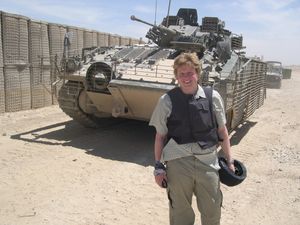 Former Shrewsbury Chronicle reporter James Holt is pictured at the front line in Iraq in May 2006.