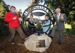 L-R: Chair of Ramblers Great Britain Kate Ashbrook, designer Jo Menhinick, Audrey Menhinick, and the Mayor of Shrewsbury Phil Gillam