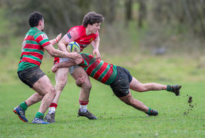 Kian Carter and Billy Fisher get the tackle in.