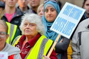 Jean Garbett protests against the alarm service cuts