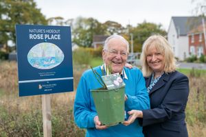 Brian Harper with Sharon Price (David Wilson Homes) before planting the roses