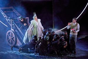 Katy Stephens as Jadis, The White Witch and her henchmen.