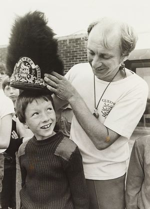 Staffordshire Regiment Museum, 1984: 'Steven Perkins is pictured trying on a replica 1775 grenadiers cap for size.... Steven, aged none and 60 other youngsters were among a party from the Cannock Police SPACE scheme who toured the museum. The trip is one of a series of activities being arranged by the police for local children keen to beat the long school holiday boredom blues.' 