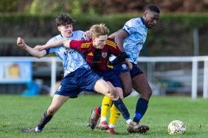 A midfield tussle in the clash between Ellesmere and Wrockwardine