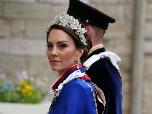 Supporting image for story: Kate in ivory Alexander McQueen gown and regal robe for coronation