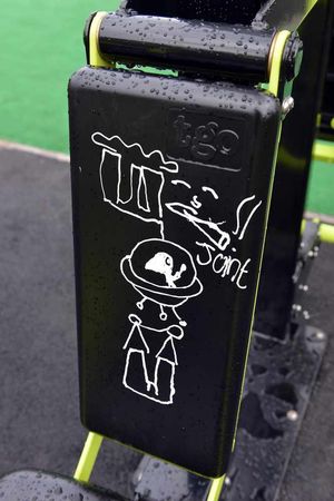 Graffiti covers the apparatus