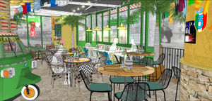 Sketch of the banquet area view in Pizza Pilgrims