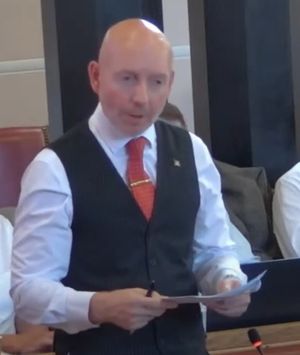 Dudley Labour leader Cllr Adam Aston during the debate at the council where he said thousands of sick days were being caused for workers by stress. Picture Dudley MBC/You Tube
