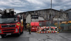 Fire crews at the scene of a fire at G. Simmons and Sons Pork Scratchings unit, Bloxwich.