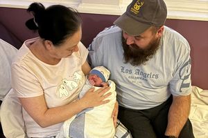 Baby Dexter with parentsVicky Harrison and Richard Ridgway