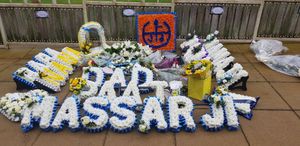 Floral tributes to honour Gurdas Ram. Photo: Narinder Paul