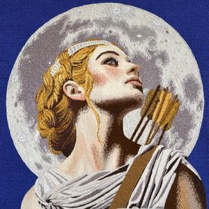 Artemis: Icon 
Hand embroidery on linen by Ruth OLeary