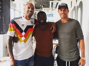 Supporting image for story: Danny Batth pictured alongside Wolves goalkeeper Carl Ikeme following remission announcement