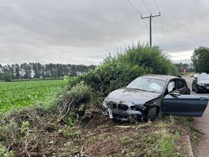Supporting image for story: BMW driver 'bins it' into hedge after taking corner too fast in front of police